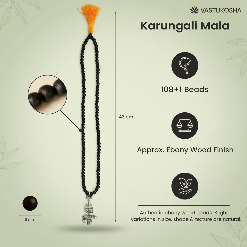 Rameshwaram Siddh Karthik Karungali Mala with Shiv Trishul Nandi Pendant | VastuKosha by Acharya Anuj