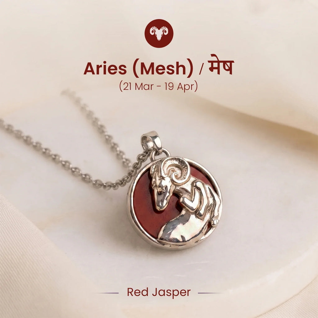 Unisex Aries Pendant (‡§Æ‡•á‡§∑ ‡§∞‡§æ‡§∂‡§ø) with Red Jasper Stone | VastuKosha by Acharya Anuj