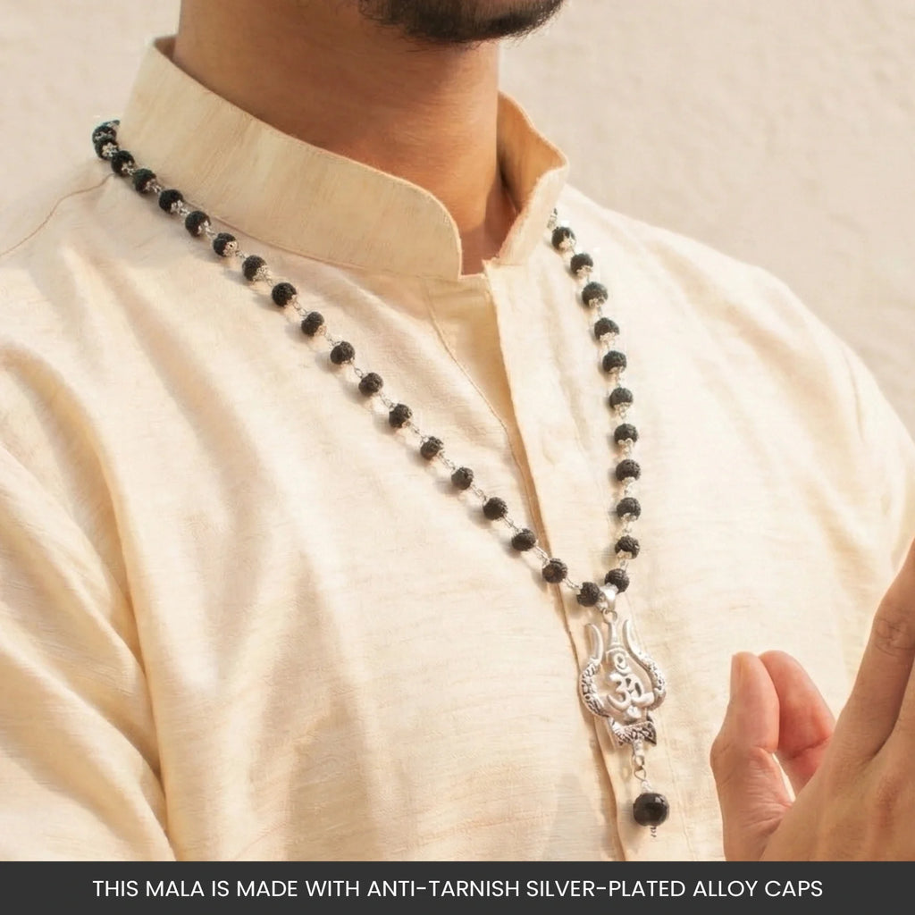 Rameshwaram Siddh Karthik Karungali Mala with Om Shiva Trishul Pendant | VastuKosha by Acharya Anuj