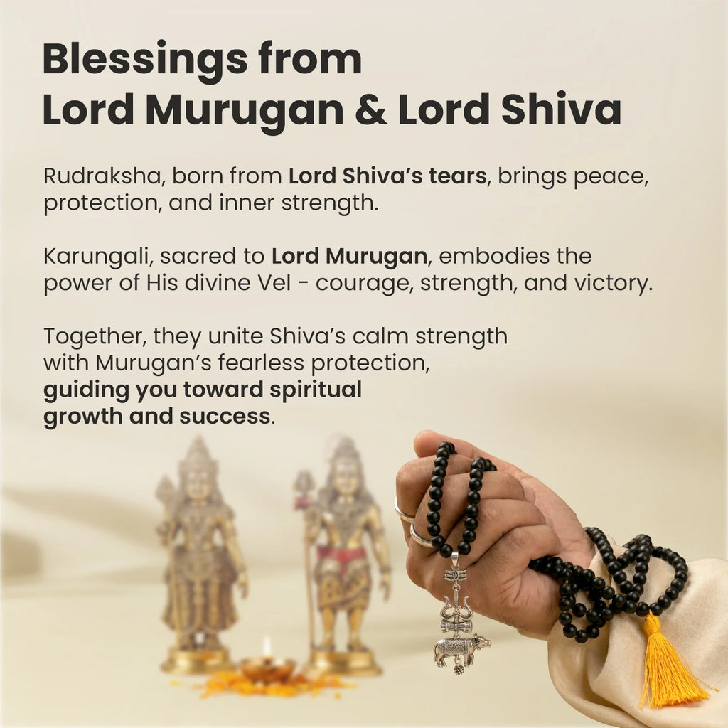 Rameshwaram Siddh Karthik Karungali Mala with Shiv Trishul Nandi Pendant | VastuKosha by Acharya Anuj