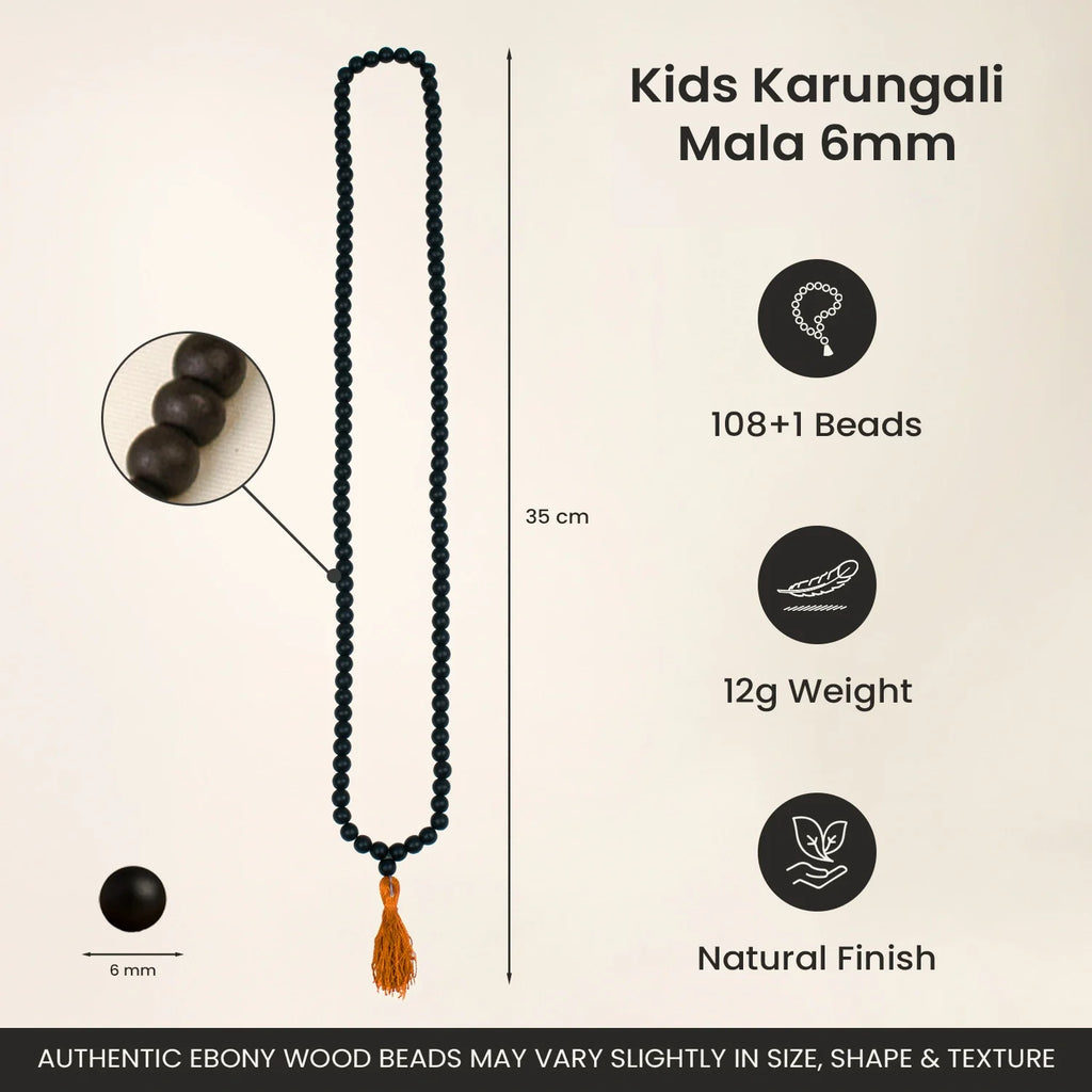 Rameshwaram Siddh Karthik Karungali Malai 6mm for Kids (108+1 Beads) Original Ebony Wood | Vastukosha by Acharya Anuj