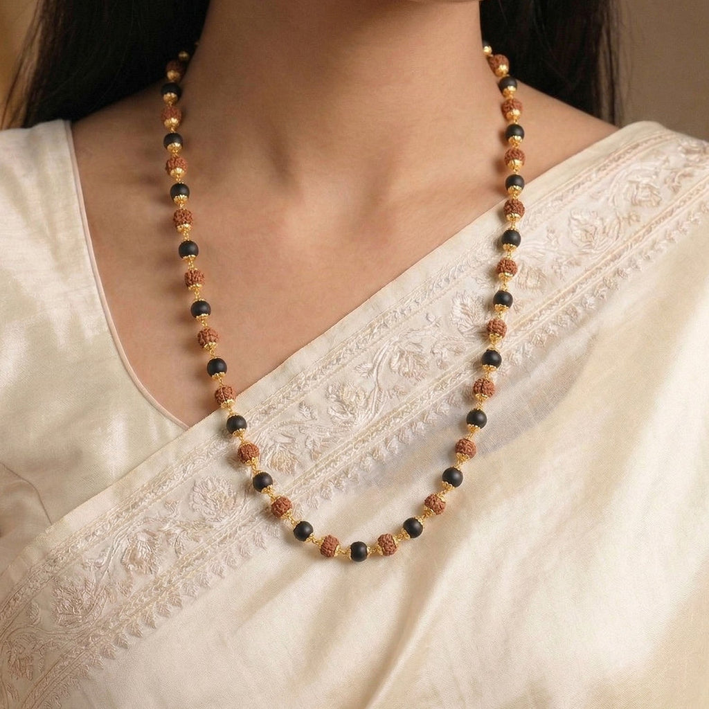 Divya Raksha Rudraksha & Karungali Mala with Gold Capping | VastuKosha by Acharya Anuj