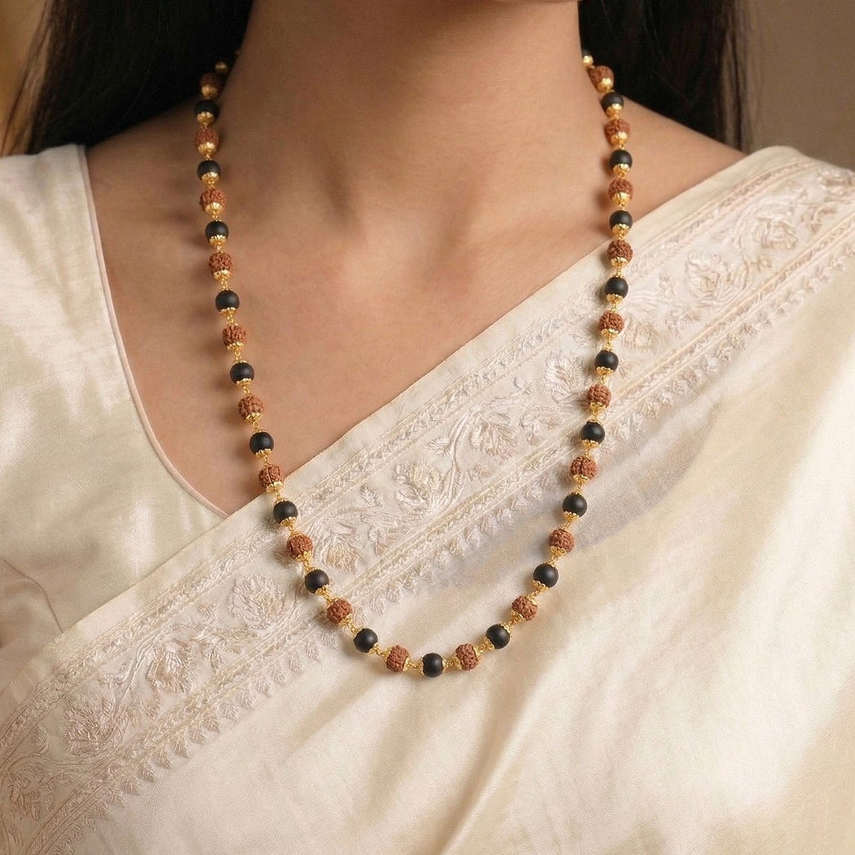 Divya Raksha Rudraksha & Karungali Mala with Gold Capping | VastuKosha by Acharya Anuj