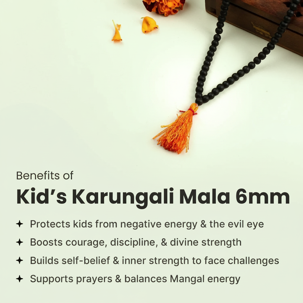 Rameshwaram Siddh Karthik Karungali Malai 6mm for Kids (108+1 Beads) Original Ebony Wood | Vastukosha by Acharya Anuj