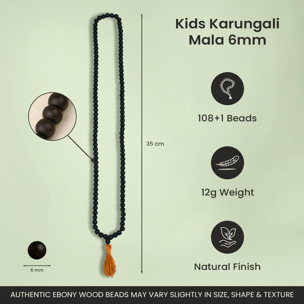 Rameshwaram Siddh Karthik Karungali Malai 6mm for Kids (108+1 Beads) Original Ebony Wood | Vastukosha by Acharya Anuj