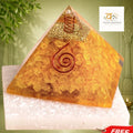 Citrine Pyramid with Free Raw Square Selenite Plate | VastuKosha by Acharya Anuj