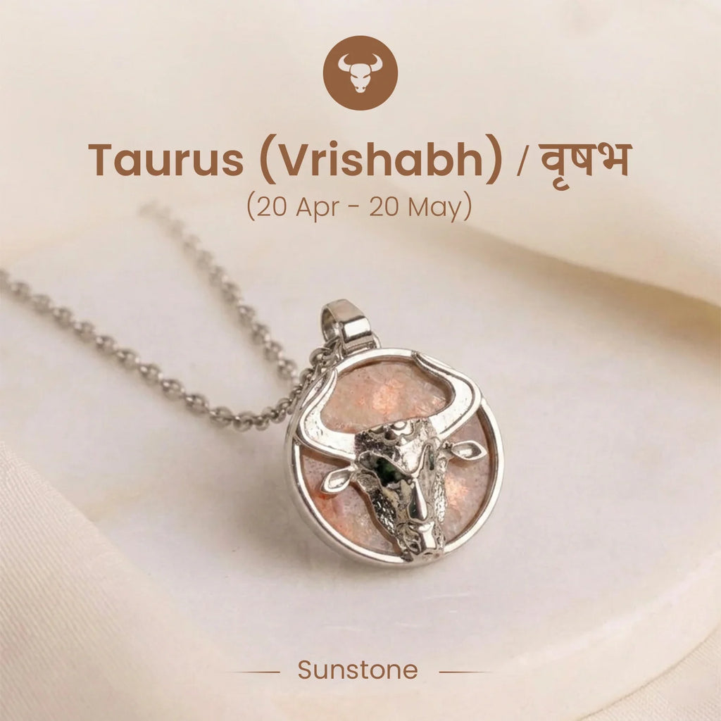 Unisex Taurus Pendant (‡§µ‡•É‡§∑‡§≠ ‡§∞‡§æ‡§∂‡§ø) with Sunstone | VastuKosha by Acharya Anuj
