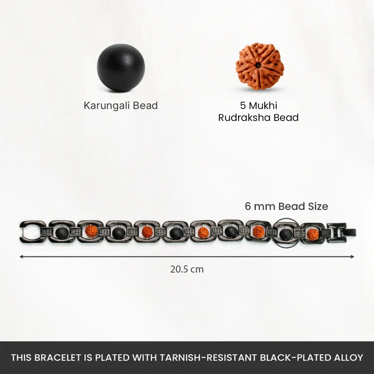 Metal Rudraksha and Karungali Bracelet - Black  | VastuKosha by Acharya Anuj