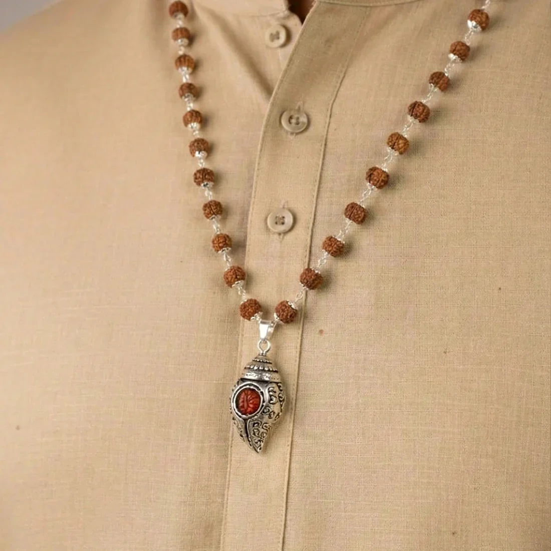 Divya Shankh Rudraksha Mala with Om Bead Karungali Mala  | VastuKosha by Acharya Anuj