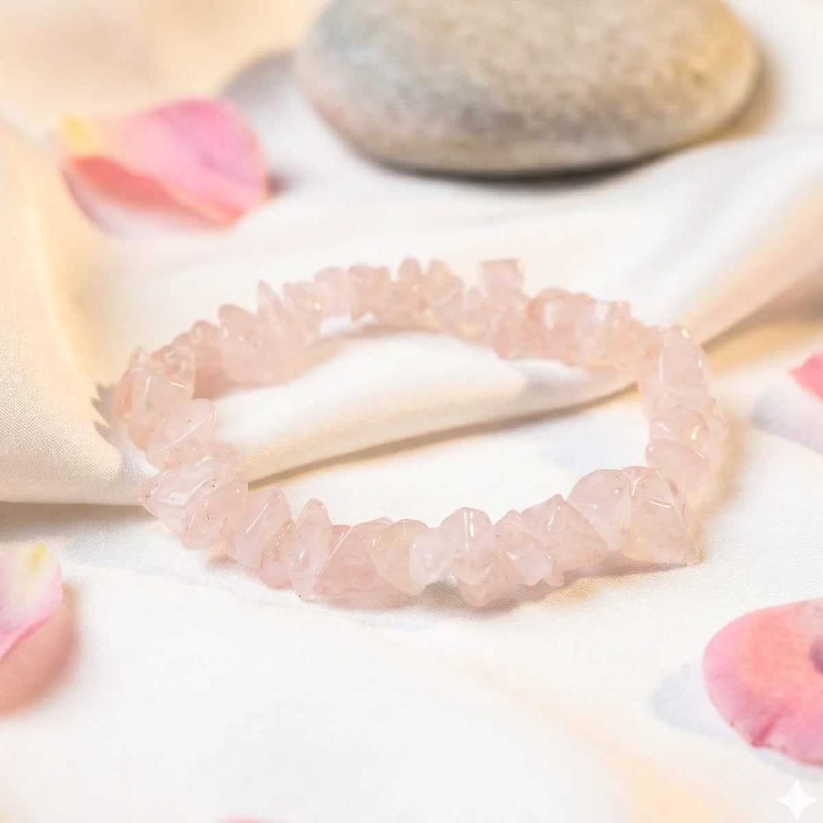 Rose Quartz Chips Bracelet Stretchable | VastuKosha by Acharya Anuj