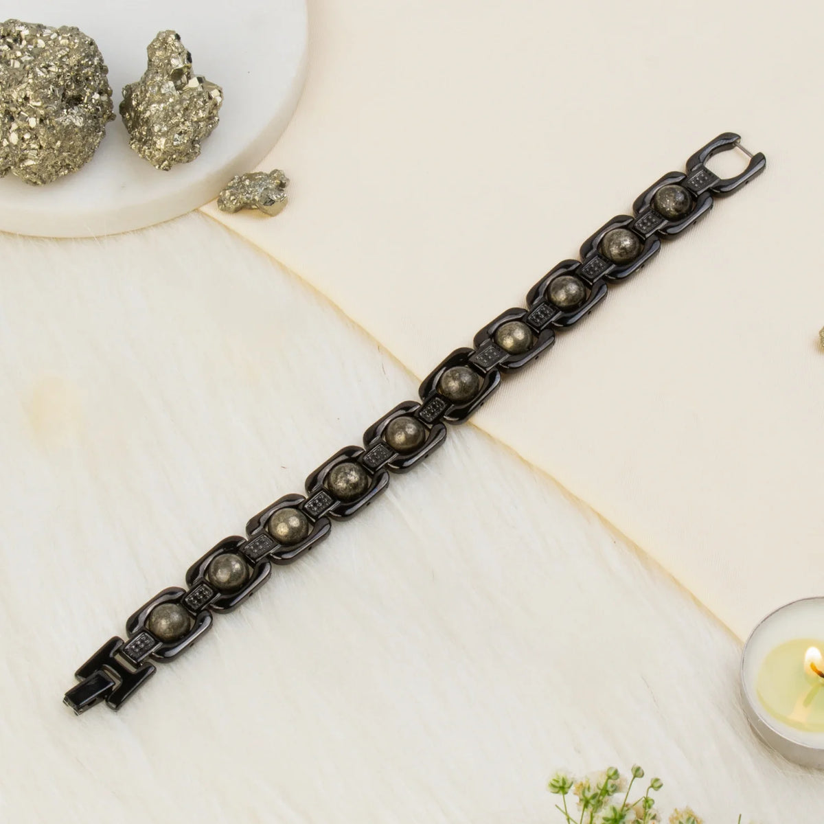 Metal Raw Pyrite Bracelet - Black | VastuKosha by Acharya Anuj