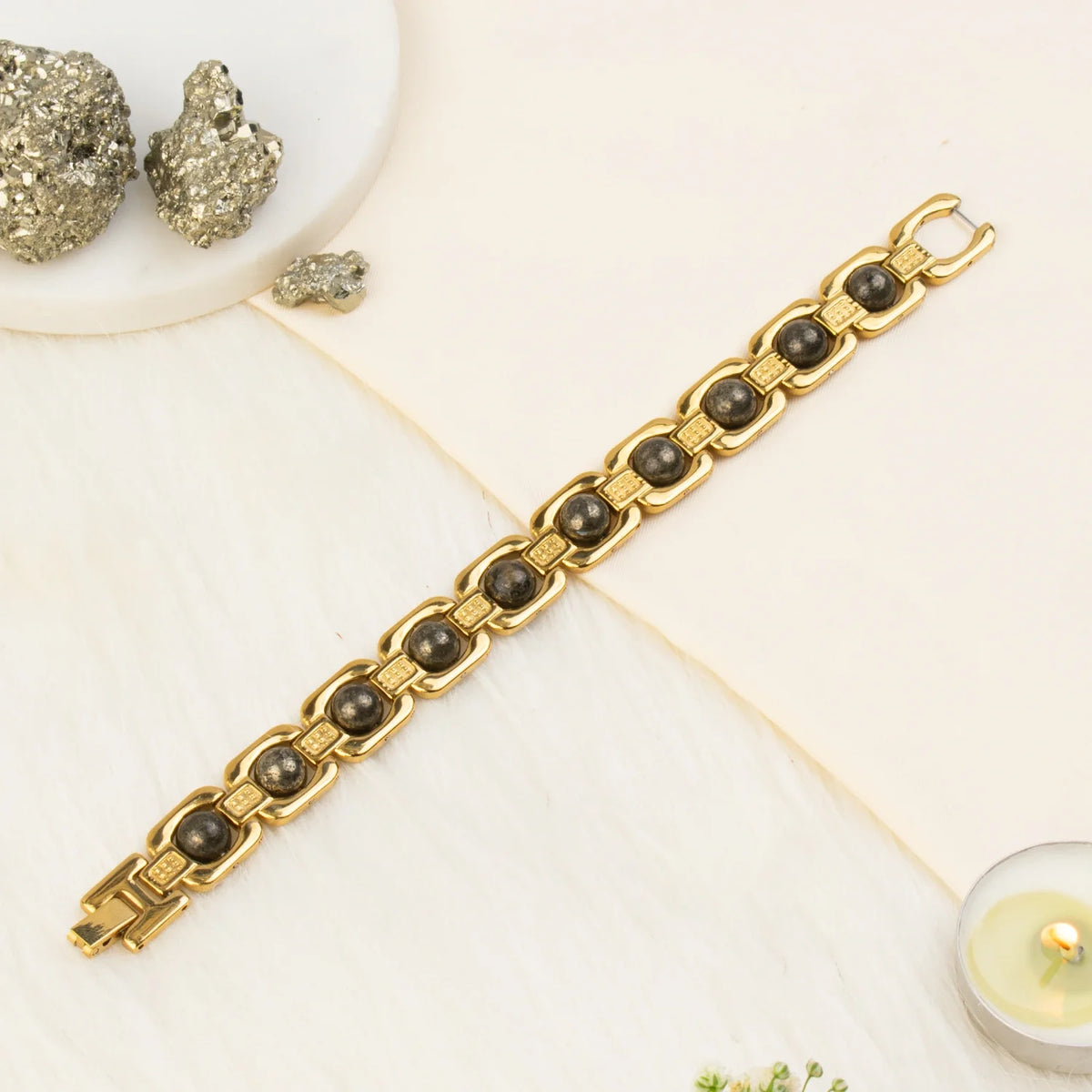 Metal Raw Pyrite Bracelet - Gold | VastuKosha by Acharya Anuj