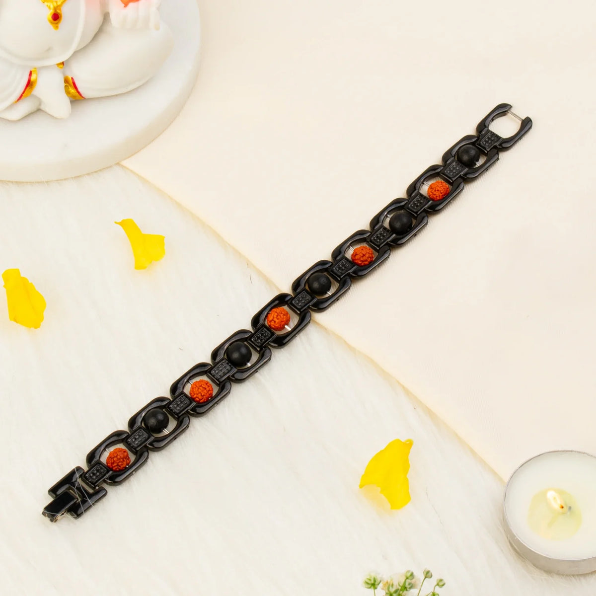 Metal Rudraksha and Karungali Bracelet - Black  | VastuKosha by Acharya Anuj
