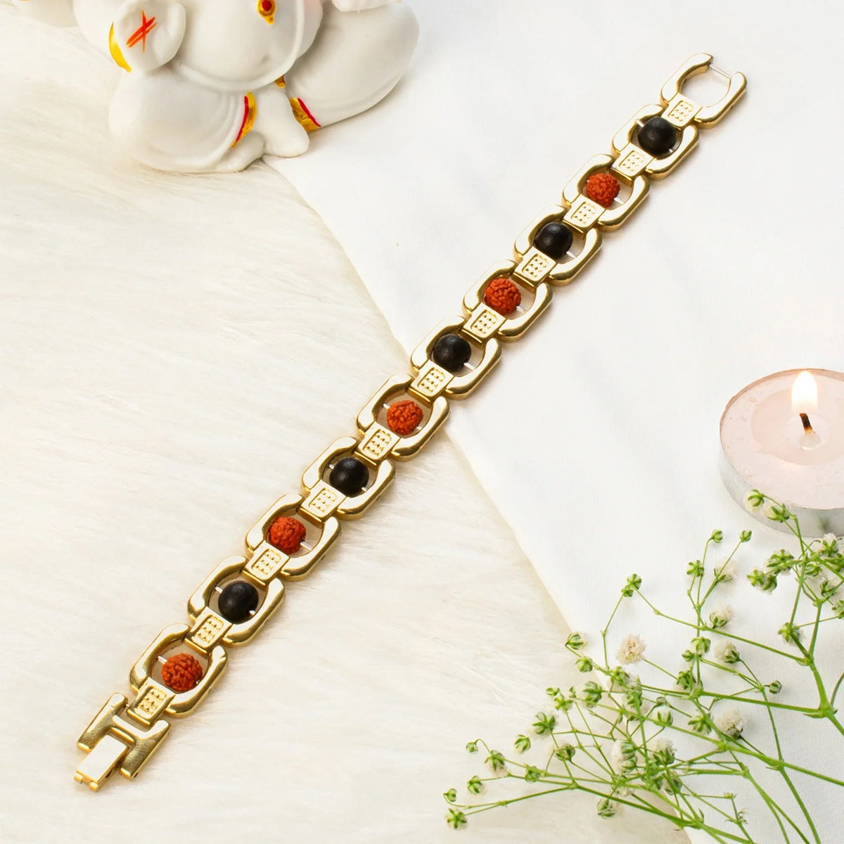 Metal Ruduraksha And Karungali Bracelet - Gold  | VastuKosha by Acharya Anuj