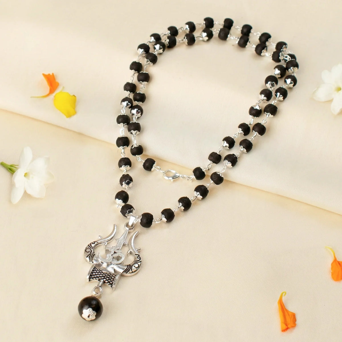 Rameshwaram Siddh Karthik Karungali Mala with Om Shiva Trishul Pendant | VastuKosha by Acharya Anuj