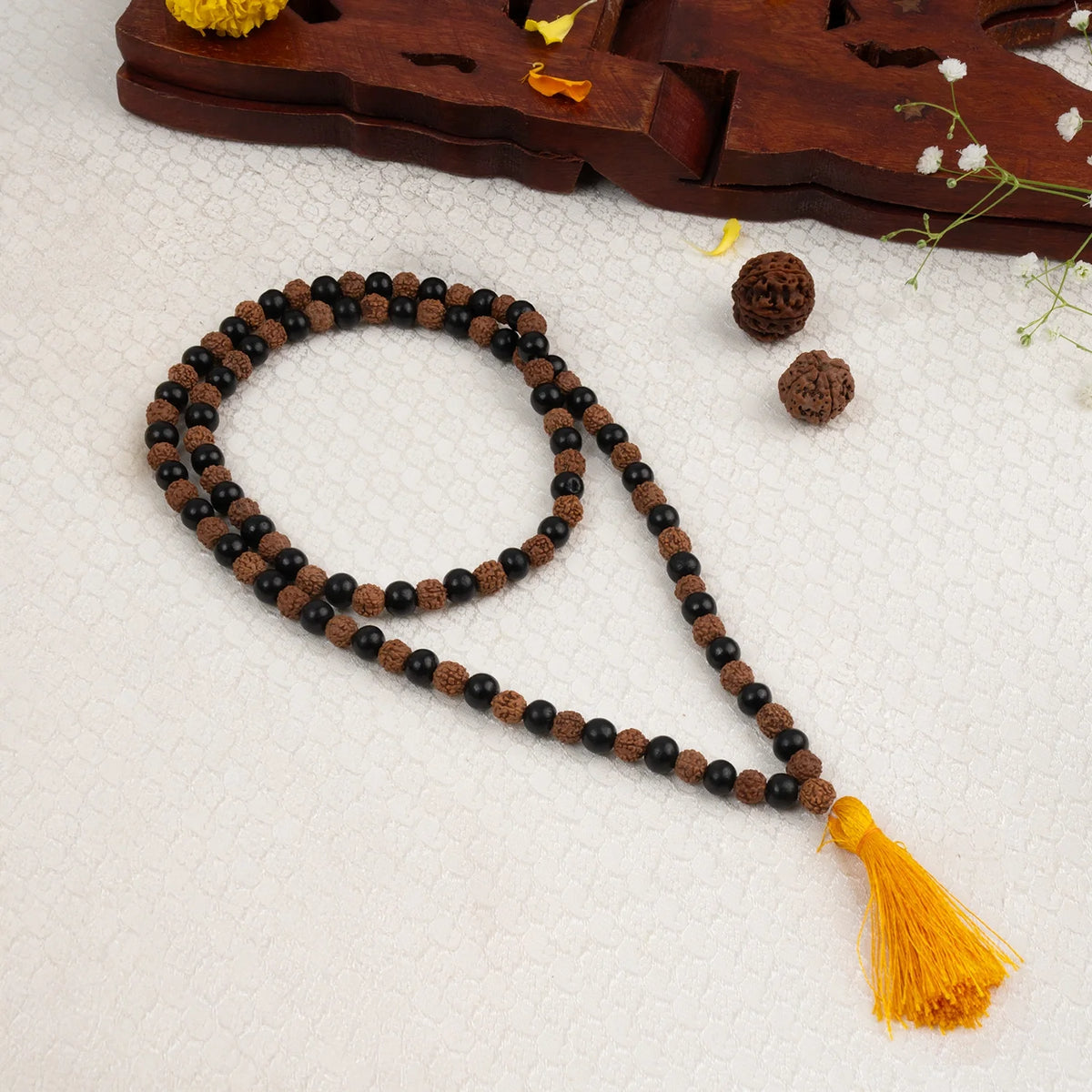 Divya Raksha Rudraksha & Karungali Mala 8mm - 108+1 Beads | VastuKosha by Acharya Anuj
