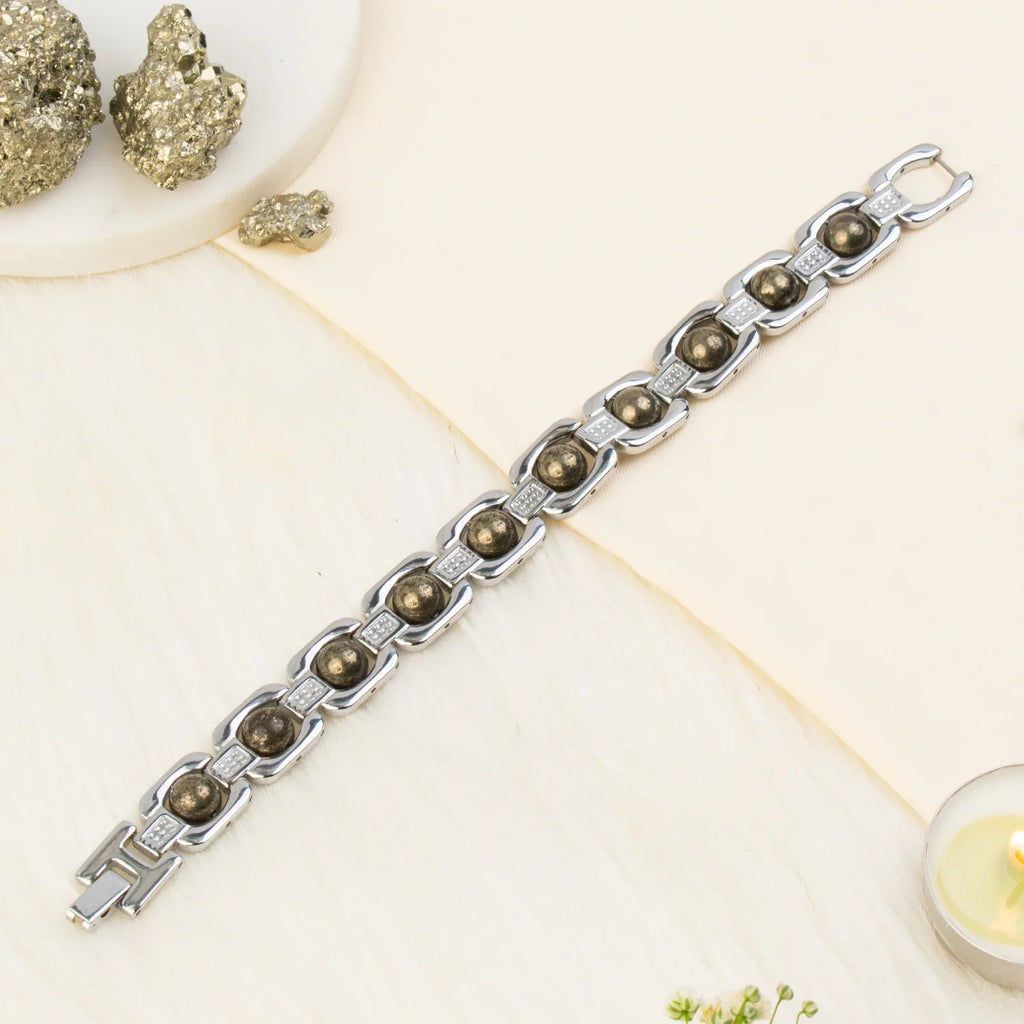 Metal Raw Pyrite Bracelet - Silver | VastuKosha by Acharya Anuj