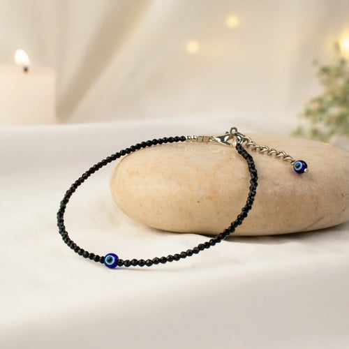 Black Tourmaline Anklet with Evil Eye Charm | VastuKosha by Acharya Anuj