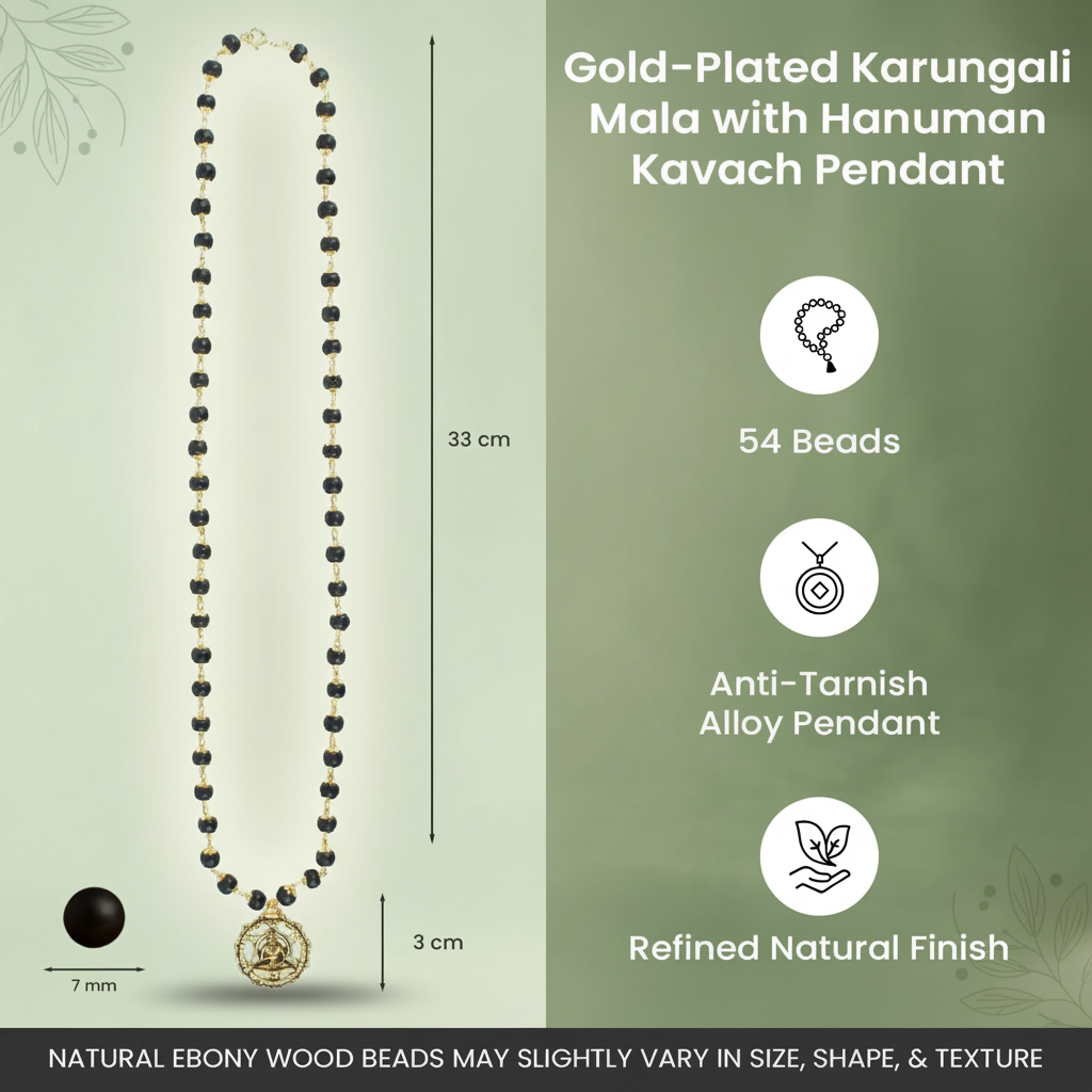 Siddh Gold-Plated Karungali Mala with Hanuman Kavach Pendant  | VastuKosha by Acharya Anuj