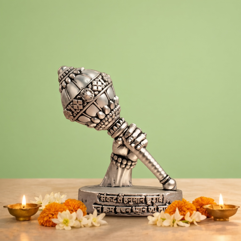 Siddh 999 Silver Plated Hanuman Gada Idol  | VastuKosha by Acharya Anuj