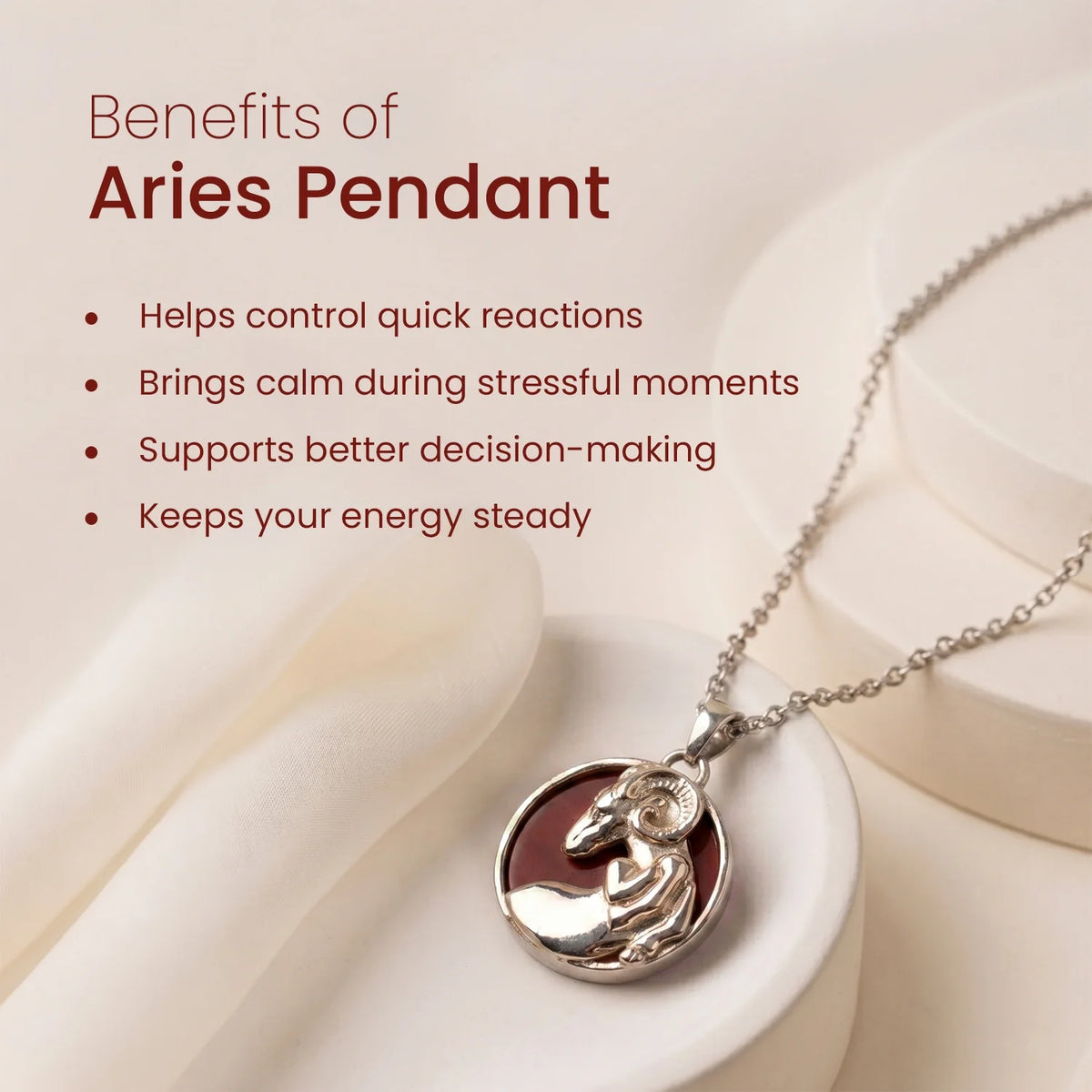 Unisex Aries Pendant (‡§Æ‡•á‡§∑ ‡§∞‡§æ‡§∂‡§ø) with Red Jasper Stone | VastuKosha by Acharya Anuj