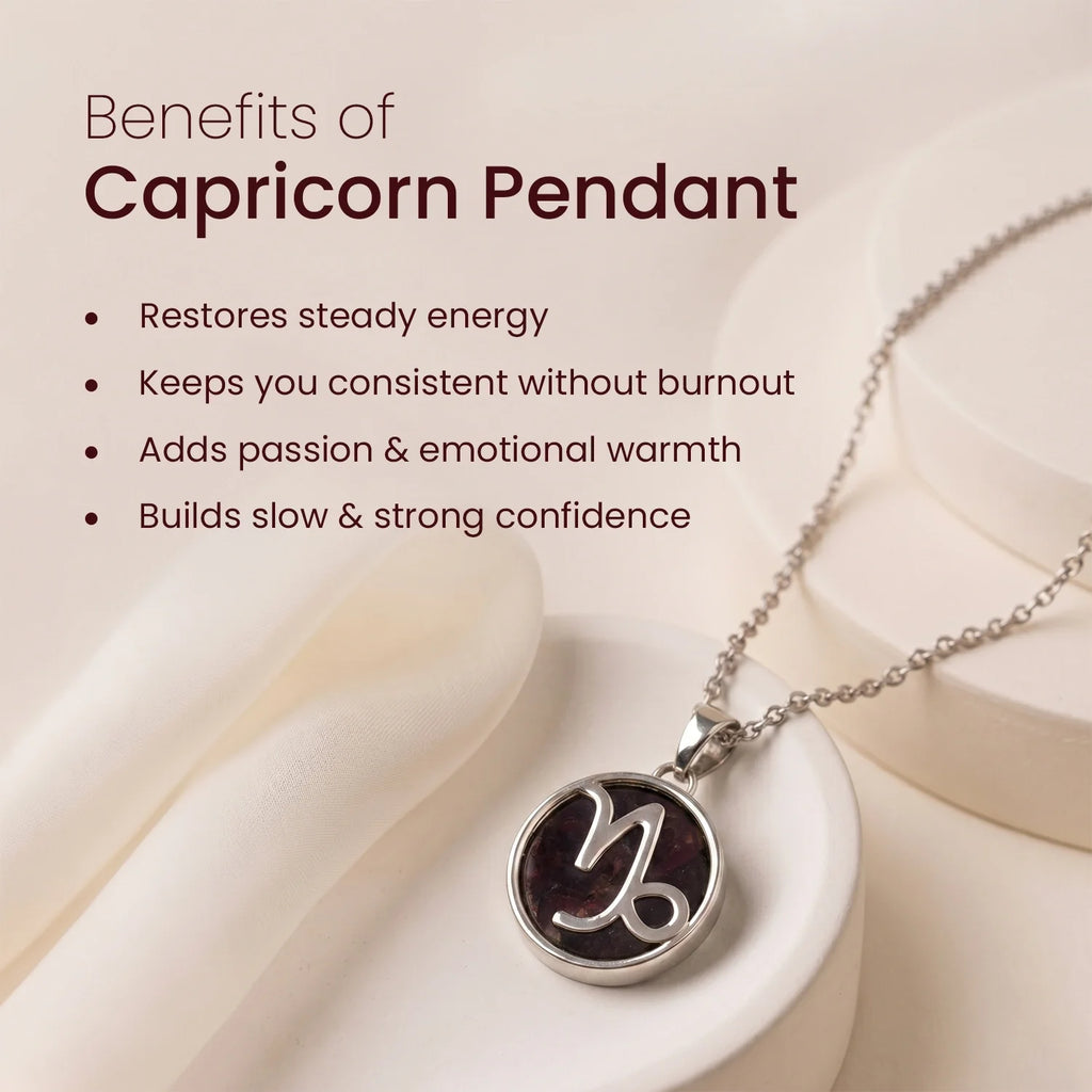 Unisex Capricorn Pendant (‡§Æ‡§ï‡§∞ ‡§∞‡§æ‡§∂‡§ø) with Garnet | VastuKosha by Acharya Anuj