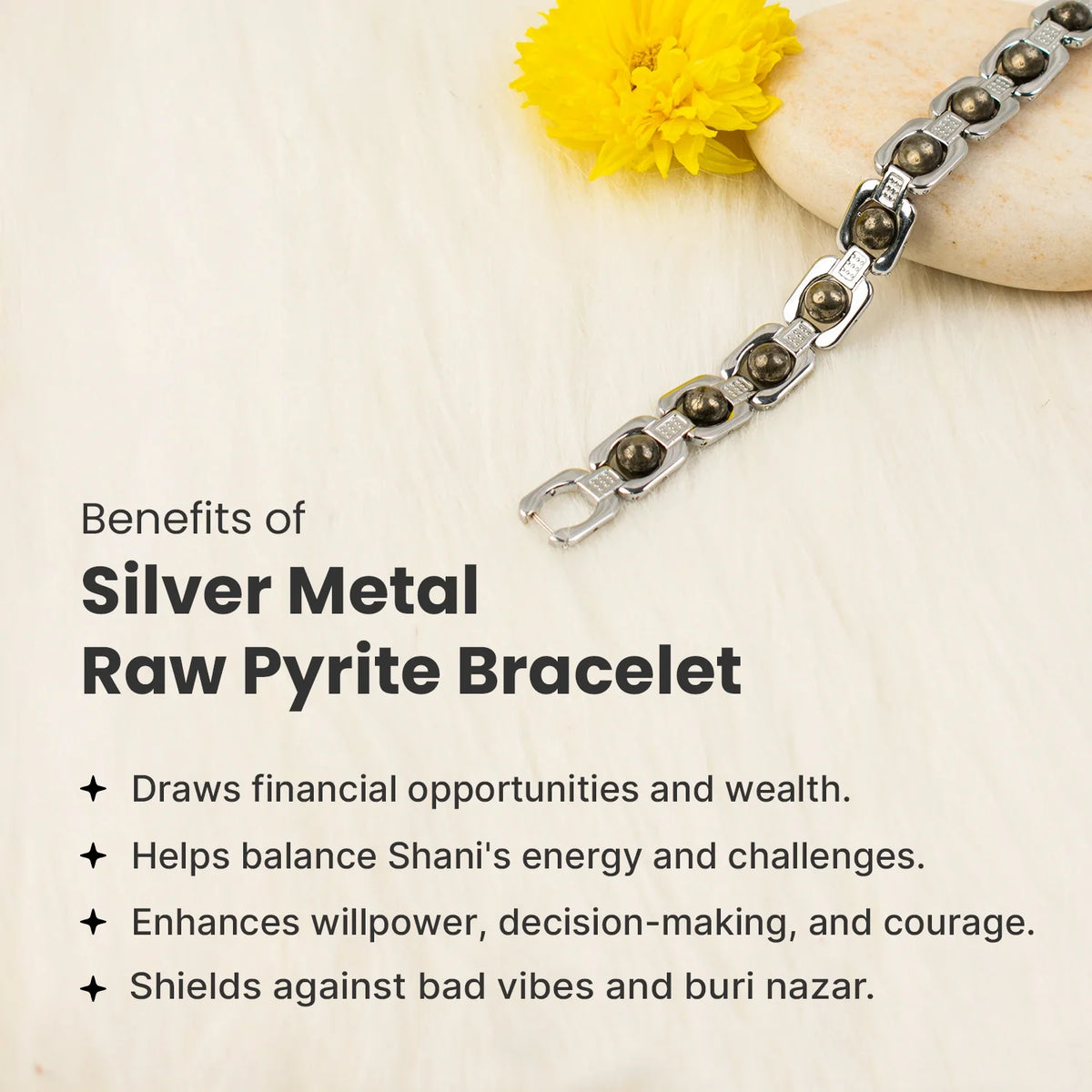Metal Raw Pyrite Bracelet - Silver | VastuKosha by Acharya Anuj