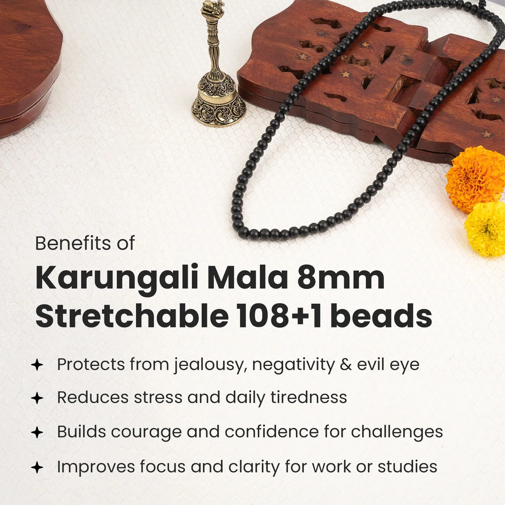 Rameshwaram Siddh Karthik Karungali Malai 8mm Stretchable - 108+1 Beads (Original Ebony Wood) | VastuKosha by Acharya Anuj