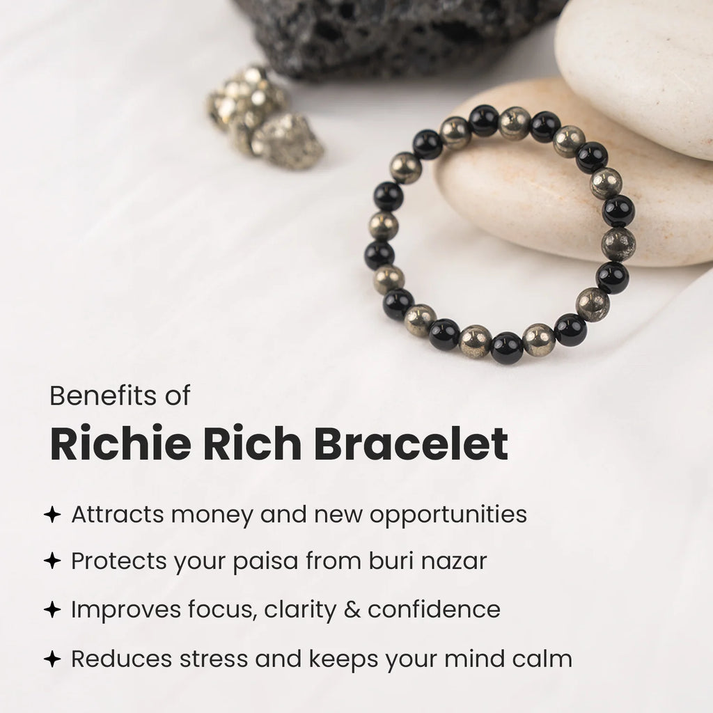 Richie Rich Bracelet with Pyrite & Black Obsidian | VastuKosha by Acharya Anuj