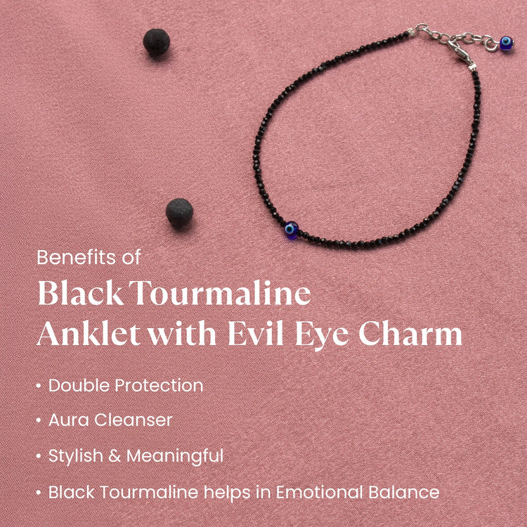 Garnet Anklet with FREE Black Tourmaline Anklet with Evil Eye Charm | VastuKosha by Acharya Anuj