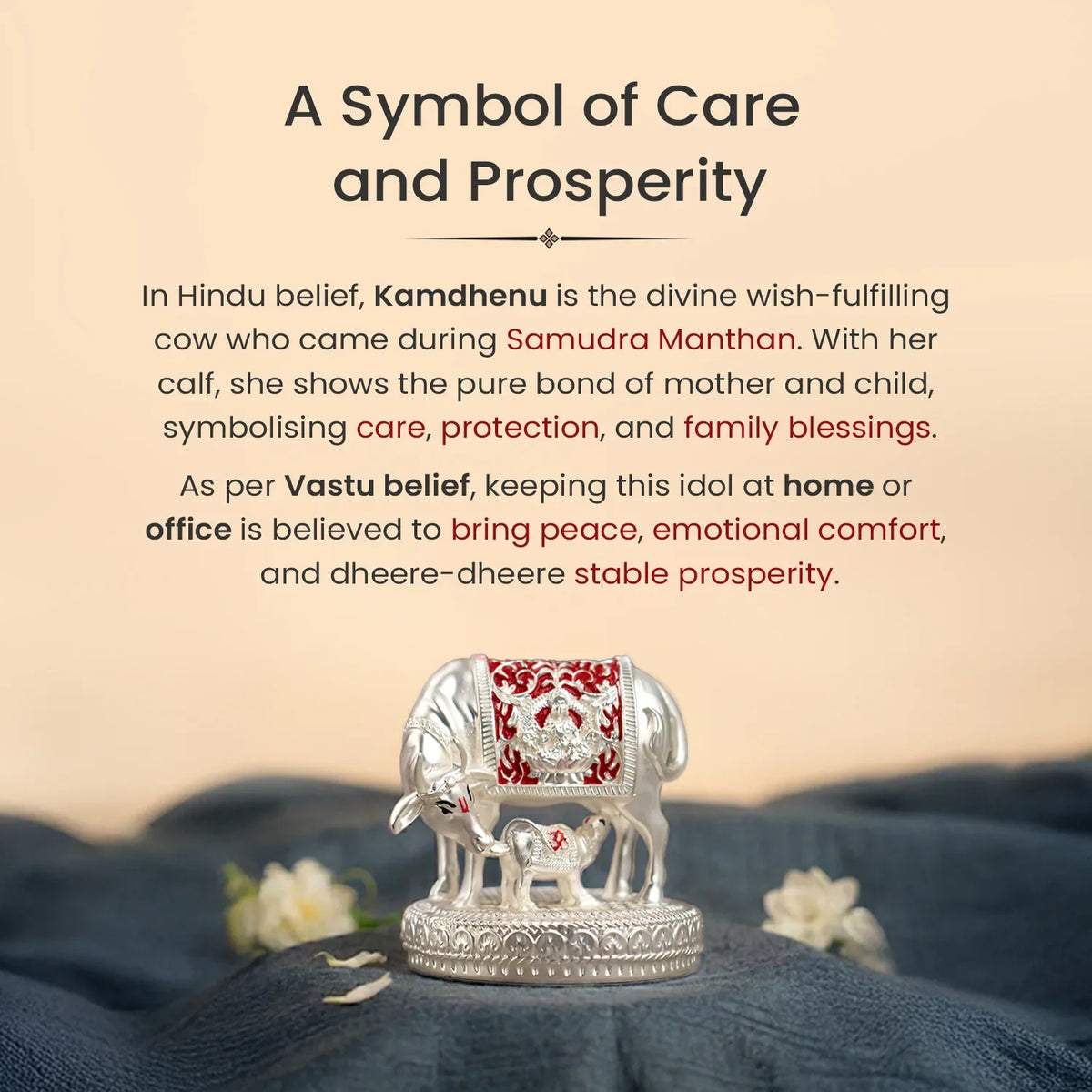 999 Silver Plated Kamdhenu Cow with Calf Idol | VastuKosha by Acharya Anuj