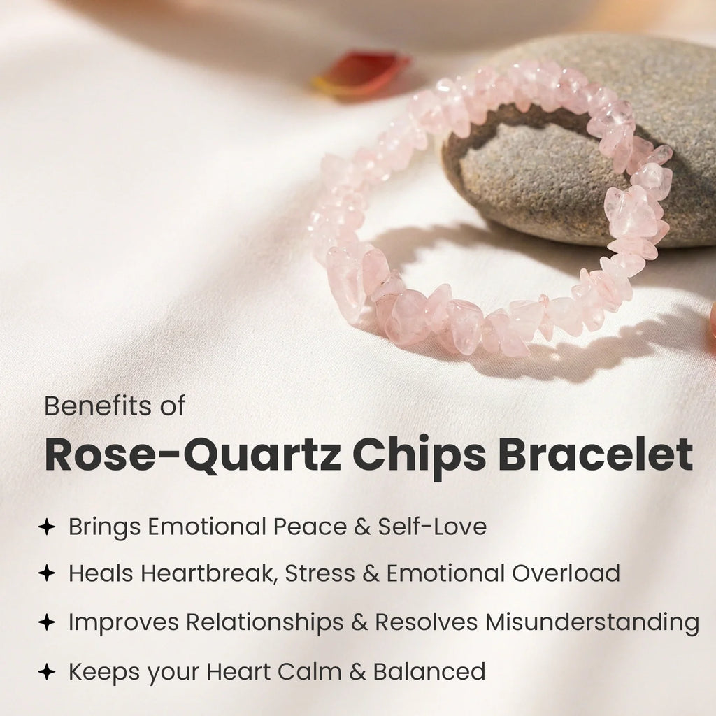 Rose Quartz Chips Bracelet Stretchable | VastuKosha by Acharya Anuj
