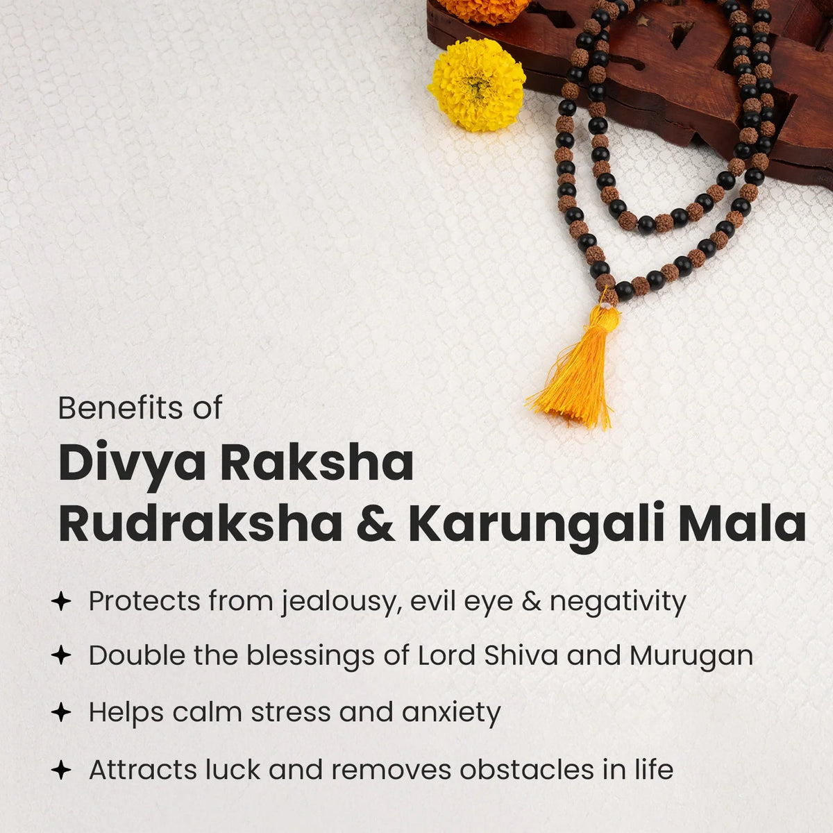 Divya Raksha Rudraksha & Karungali Mala 8mm - 108+1 Beads | VastuKosha by Acharya Anuj