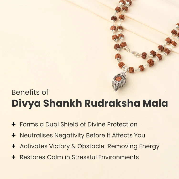Divya Shankh Rudraksha Mala with Om Bead Karungali Mala  | VastuKosha by Acharya Anuj