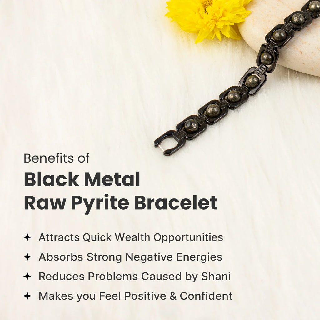 Metal Raw Pyrite Bracelet - Black | VastuKosha by Acharya Anuj