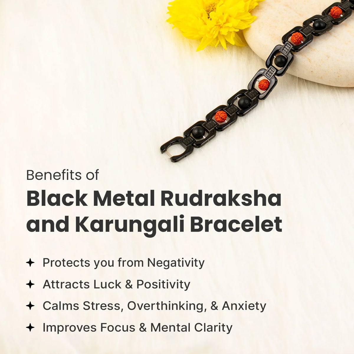 Metal Rudraksha and Karungali Bracelet - Black  | VastuKosha by Acharya Anuj