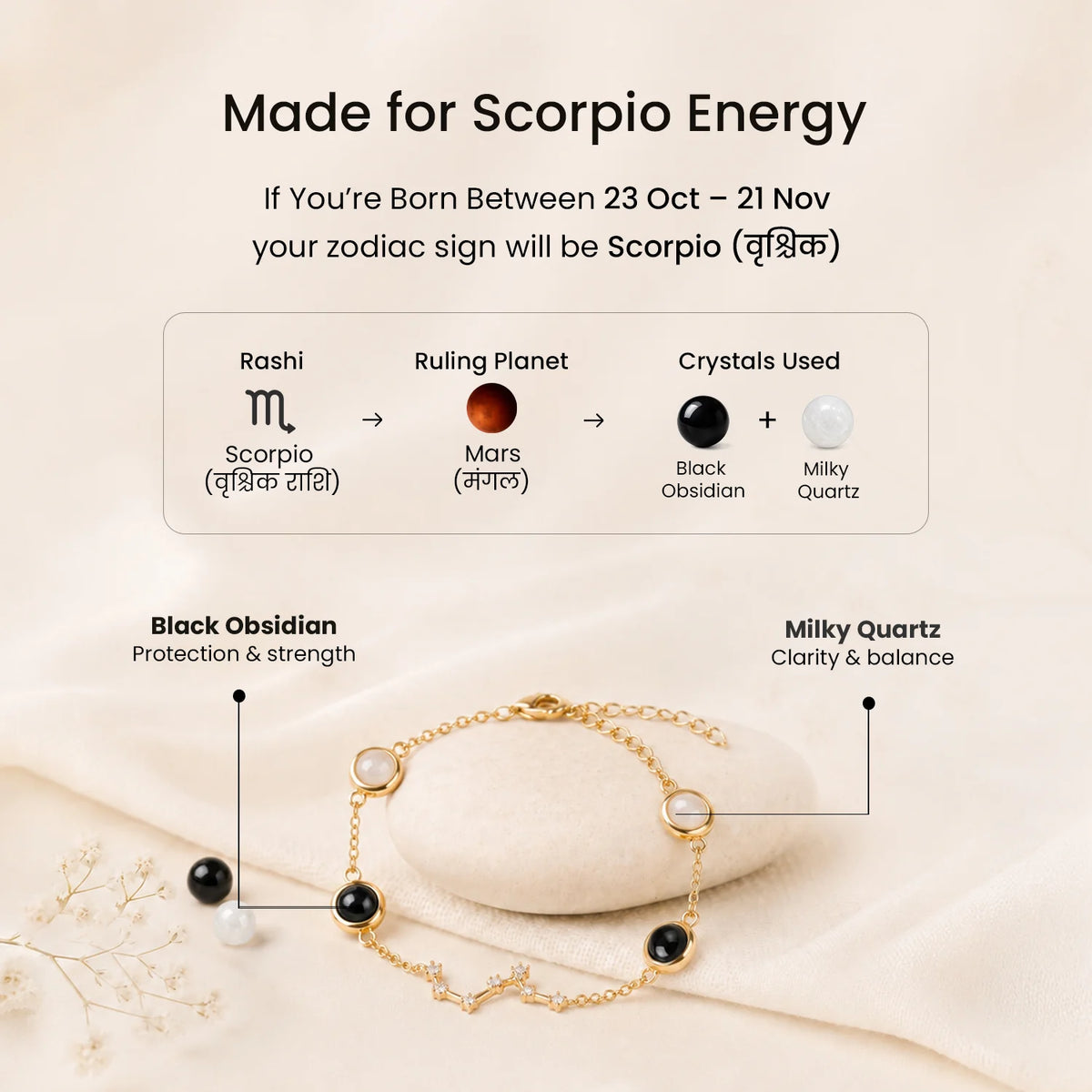 Scorpio (‡§µ‡•É‡§∂‡•ç‡§ö‡§ø‡§ï ‡§∞‡§æ‡§∂‡§ø) Zodiac Constellation Bracelet for Women | VastuKosha by Acharya Anuj