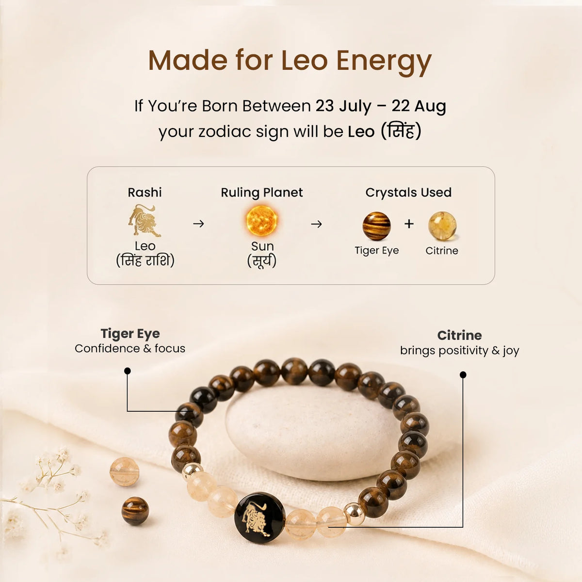 Leo (‡§∏‡§ø‡§Ç‡§π ‡§∞‡§æ‡§∂‡§ø) Zodiac Tiger Eye & Citrine Bracelet for Women  | VastuKosha by Acharya Anuj