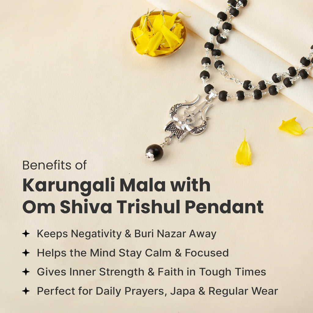 Rameshwaram Siddh Karthik Karungali Mala with Om Shiva Trishul Pendant | VastuKosha by Acharya Anuj