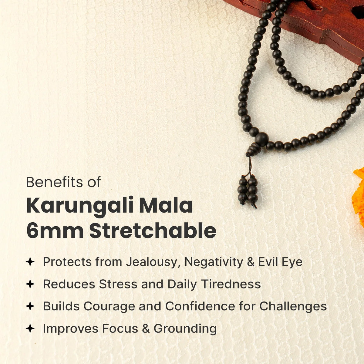 Rameshwaram Siddh Karthik Karungali Malai 6mm Stretchable - 108+1 Beads (Original Ebony Wood) | VastuKosha by Acharya Anuj