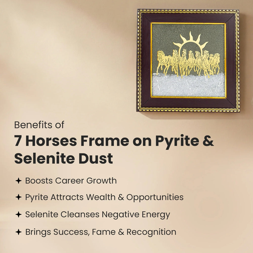 7 Horses on Pyrite & Selenite Dust Frame  | VastuKosha by Acharya Anuj