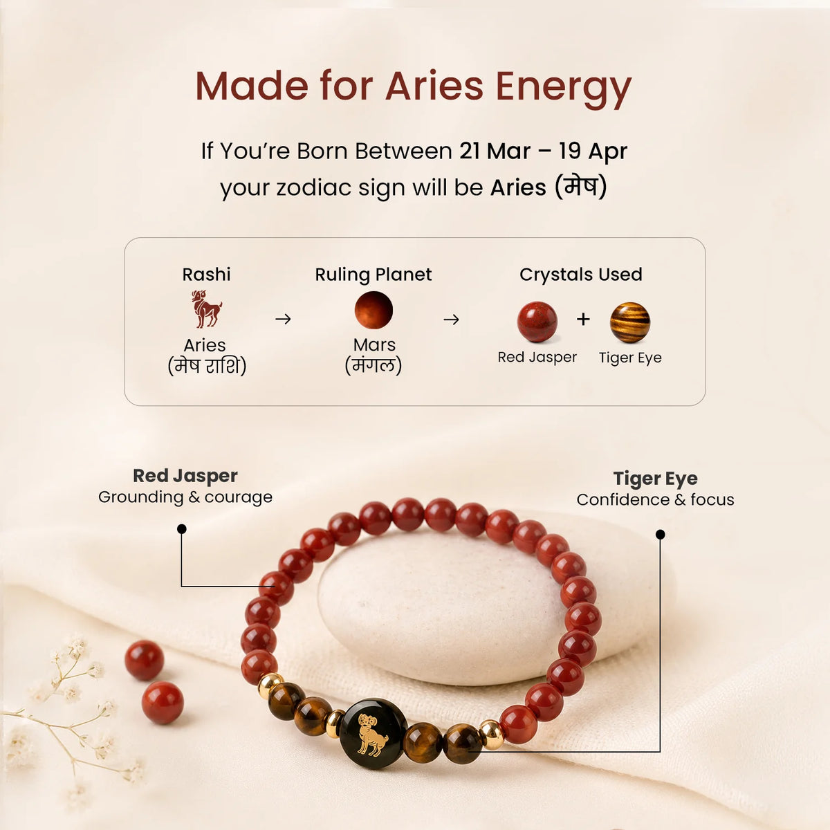 Aries (‡§Æ‡•á‡§∑ ‡§∞‡§æ‡§∂‡§ø) Zodiac Red Jasper & Tiger Eye Bracelet for Women | VastuKosha by Acharya Anuj