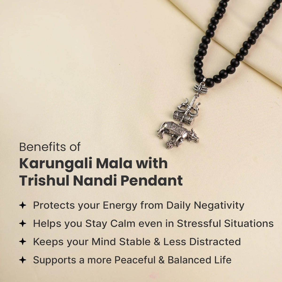 Rameshwaram Siddh Karthik Karungali Mala with Shiv Trishul Nandi Pendant | VastuKosha by Acharya Anuj