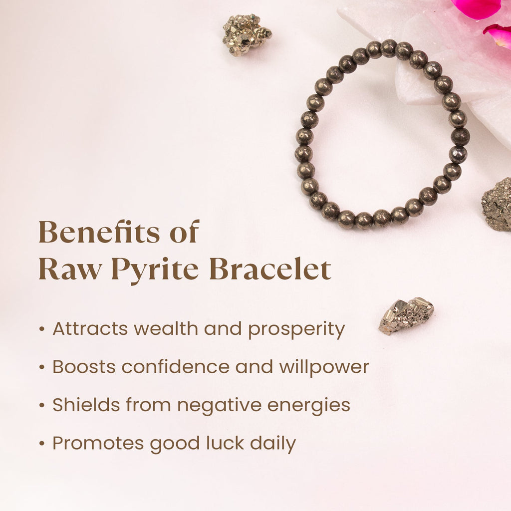 Raw Pyrite Bracelet (Women - 6mm¬†Beads) with FREE Raw Selenite Plate | VastuKosha by Acharya Anuj