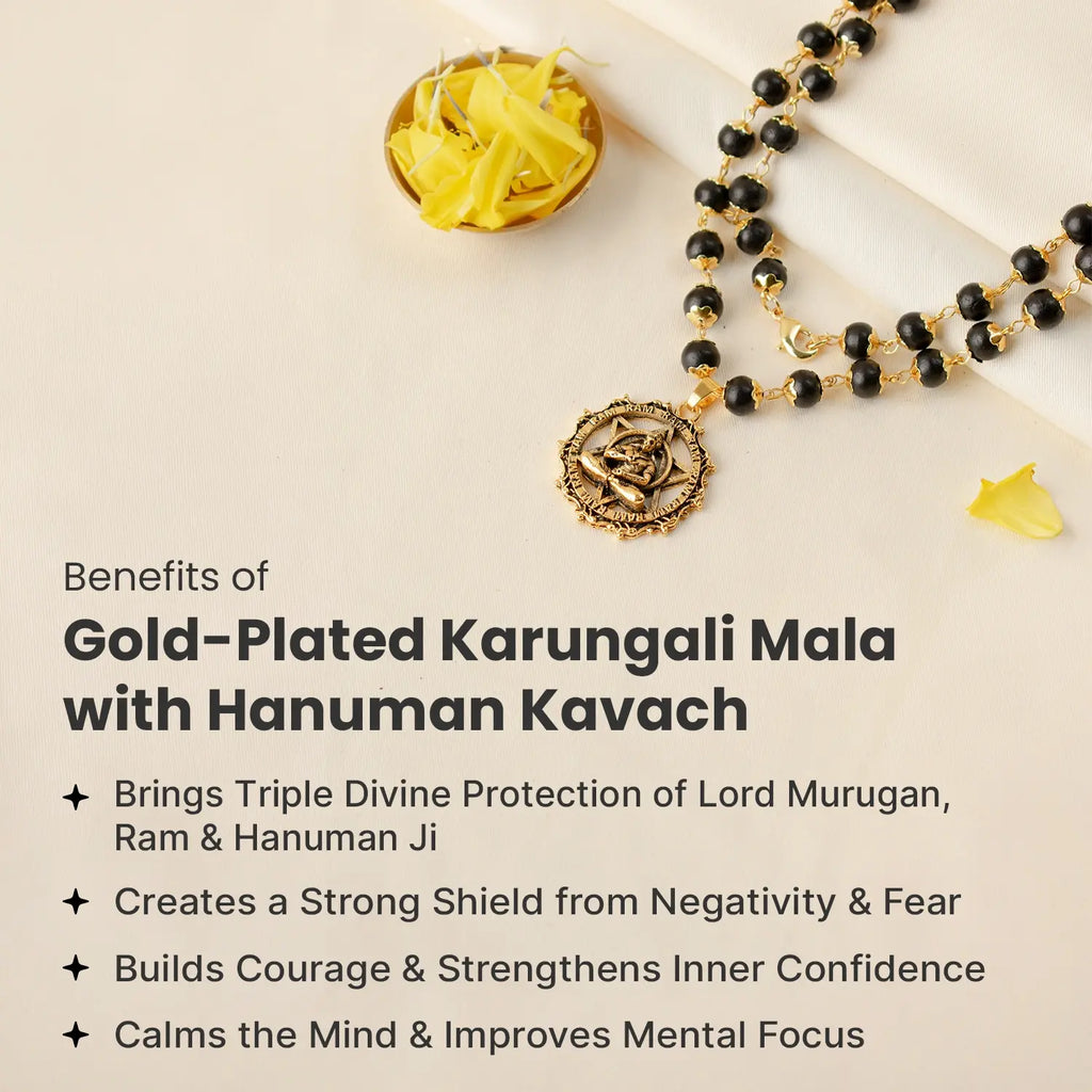 Siddh Gold-Plated Karungali Mala with Hanuman Kavach Pendant  | VastuKosha by Acharya Anuj