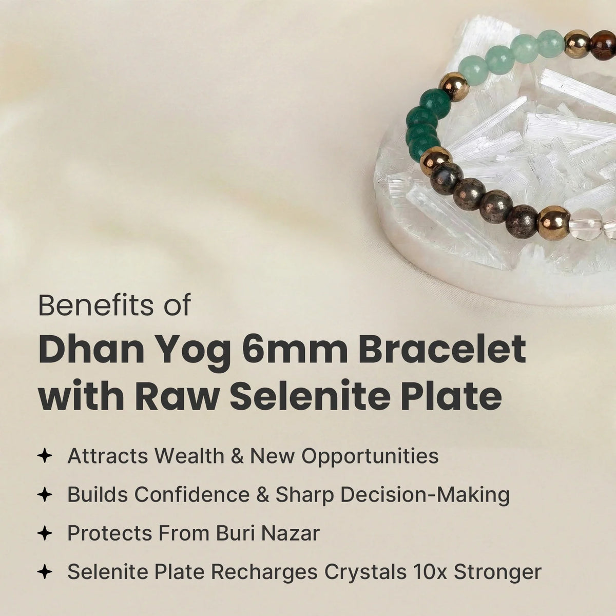 Dhan Yog 6mm Bracelet With Free Raw Selenite Plate | VastuKosha by Acharya Anuj