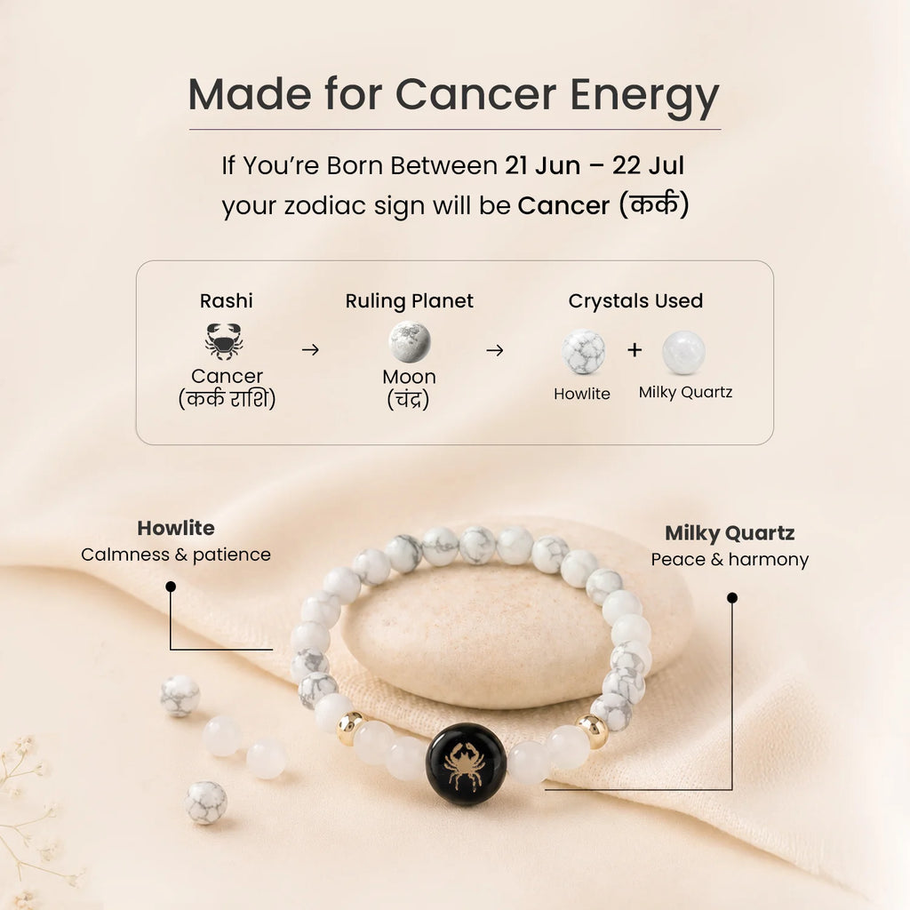 Cancer (‡§ï‡§∞‡•ç‡§ï ‡§∞‡§æ‡§∂‡§ø) Zodiac Howlite & Milky Quartz Bracelet for Women  | VastuKosha by Acharya Anuj