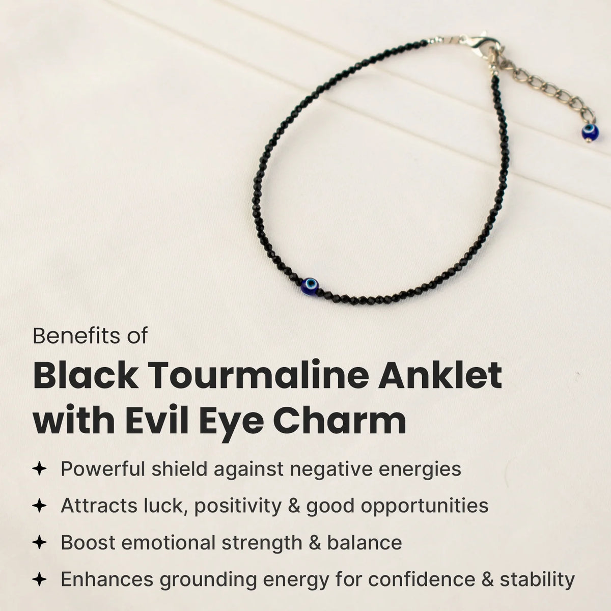 Black Tourmaline Anklet with Evil Eye Charm | VastuKosha by Acharya Anuj