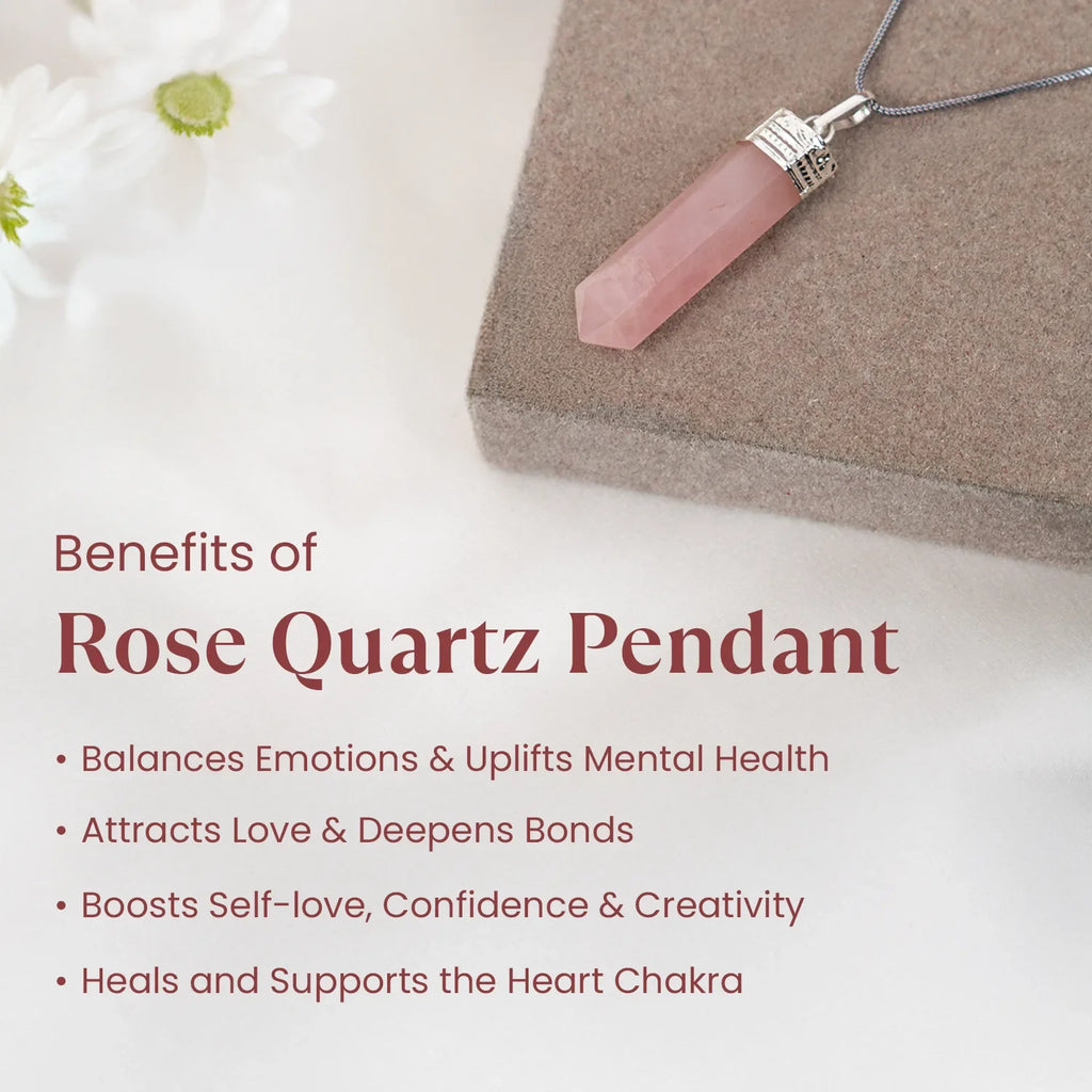Love Attraction Rose Quartz Pencil Pendant  | VastuKosha by Acharya Anuj