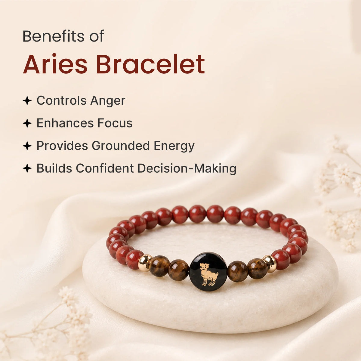 Aries (‡§Æ‡•á‡§∑ ‡§∞‡§æ‡§∂‡§ø) Zodiac Red Jasper & Tiger Eye Bracelet for Women | VastuKosha by Acharya Anuj